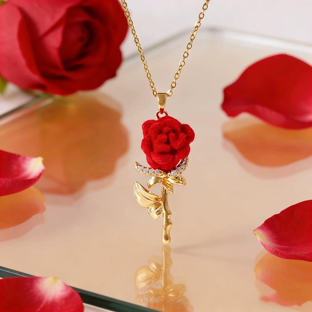 Birth Flower Necklace - Women's Rose Necklace with French Charm