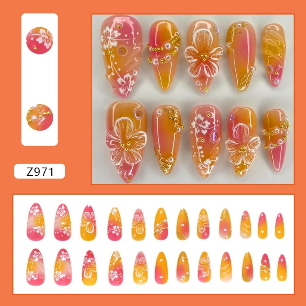 24Pcs Pink Gradient Almond Fak - Pressed Flower Art recension och pris
