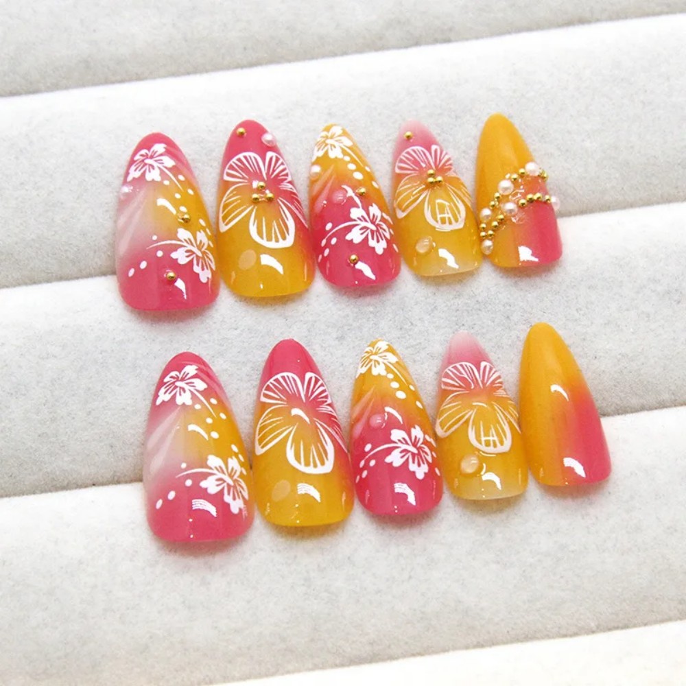 24Pcs Pink Gradient Almond Fak - Pressed Flower Art recension och pris
