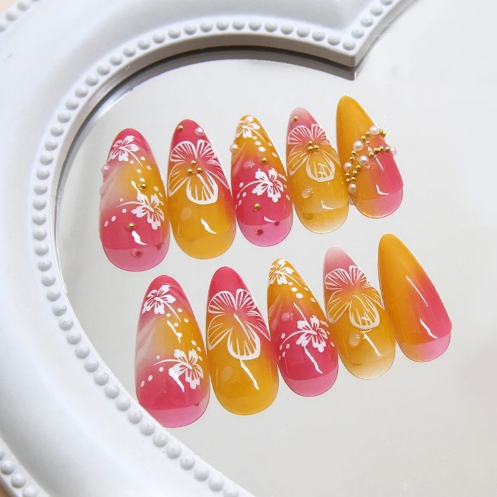 24Pcs Pink Gradient Almond Fak - Pressed Flower Art recension och pris